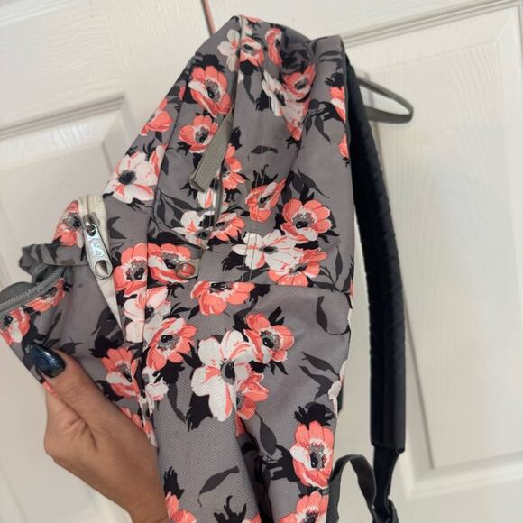 Jansport Backpack Plumeria Flowers Pink Gray Cherry Blossom School Travel Work - Picture 6 of 15
